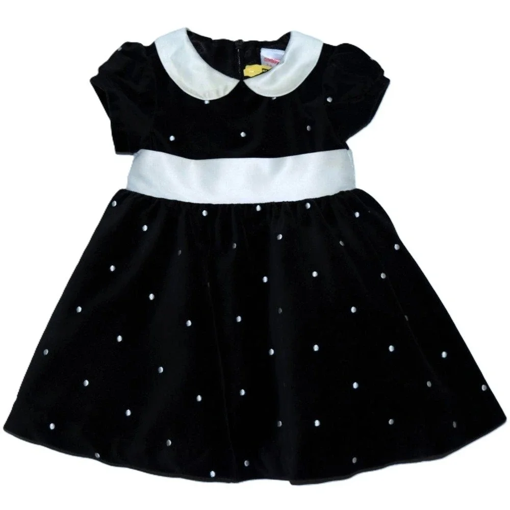 Gymboree Girls Size 3-6 Months Holiday Pictures Line Black Dot Velveteen Dress